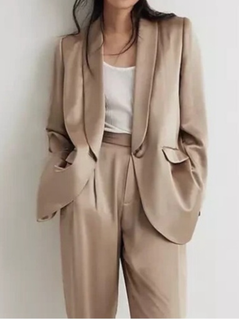 Madewell Satin Jacket Blazer Gold size 10 Oversized Matchstick Beige